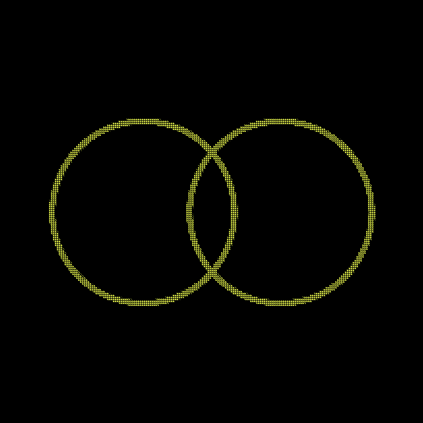 Illustration: two circles like a venn diagram on black background.