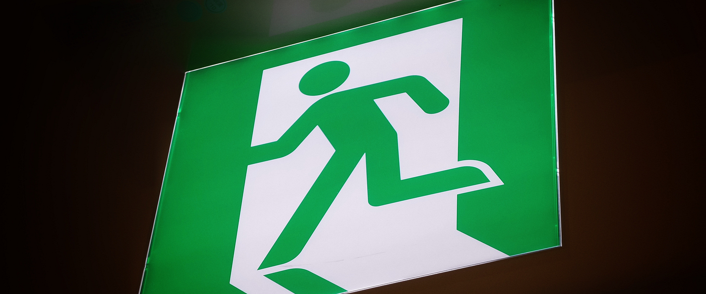 A photo of an exit sign.